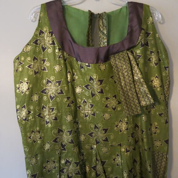 AFRICAN Handmade Ankara Dress Kaftan Mid/Knee Length Green/Brown Floral Ethnic - Picture 2 of 4